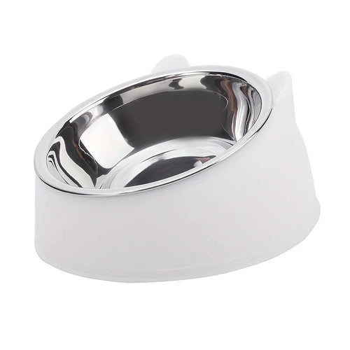 2 In 1 Stainless Steel Cat Bowl With Holder - Cute Ear Design Inclined